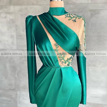 Kadier Novias ilgomis Rankovėmis Žalia arabų Undinė vakarinę Suknelę 2021 Karoliukais Aukšto Kaklo Skraiste Soiree Femme Vestidos Formales