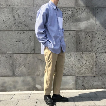 Vyrų Vintage Mados Jaunimo Marškinėliai Vyrams Korėja, Japonija Streetwear Atsitiktinis Palaidų Juostele Ilgomis Rankovėmis Marškinėliai