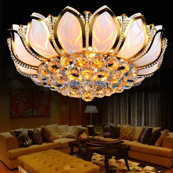 Aukso roundles gausybės ragas kambarį kristalų LED lubų šviestuvas miegamojo lempa upscale atmosfera Lotus Restorane AC110-240V