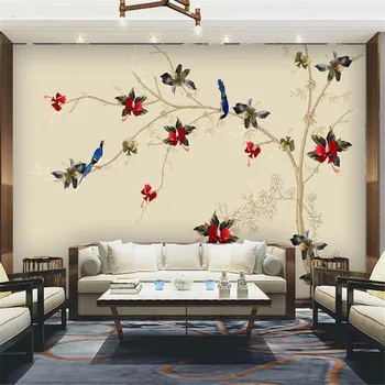 Milofi užsakymą 3D tapetai, freskos magnolija ranka-dažytos gėlių ir paukščių gyvenimo kambario, miegamasis fone, sienų apdaila dažymas w
