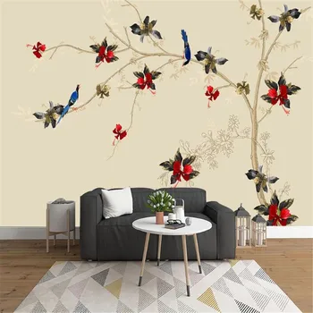 Milofi užsakymą 3D tapetai, freskos magnolija ranka-dažytos gėlių ir paukščių gyvenimo kambario, miegamasis fone, sienų apdaila dažymas w