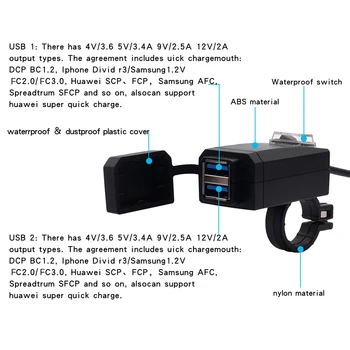 Motociklo Įkroviklis Dual USB Įkroviklis Kelių Apsaugos Motociklo USB Lizdas, Greitai Imti 3.0 Išmaniųjų Telefonų GPS MP3