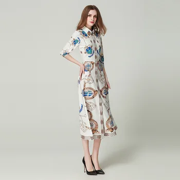 Aukštos Kokybės Pavasarį, Vasarą Dizaineris Moterų Suknelė Britų Stiliaus Nustatymo Spausdinti Lėlės Apykaklės Aukštos Juosmens Didelis Sūpynės Moteriška Suknelė