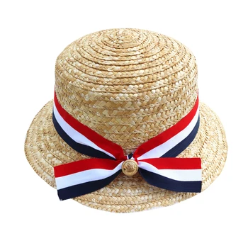 2018 m. Vasaros Saldus Saulės Skrybėlę Paplūdimio Juostelės Laivapriekio Šiaudų skrybėlę bžūp Trumpas Plokščių Kraštų bžūp moterų Britų stiliaus