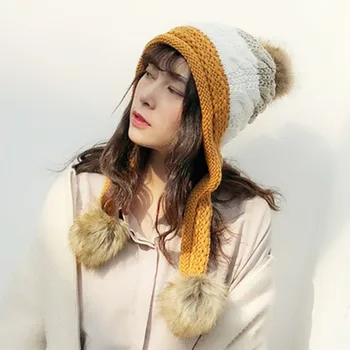 Vilnos Skrybėlę Moterų žiemos sutirštės šiltas korėjos versija gražių ausų apsaugos vilnos kamuolys mezgimo rankovės ausų apsaugos skrybėlę banga