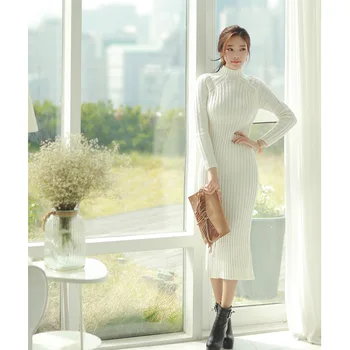 Kietojo Žiemą, Rudenį Moteris Suknelė Golfo Mezgimo Suknelė Ilgomis Rankovėmis Drabužius Suknelė Korėjos Bodycon