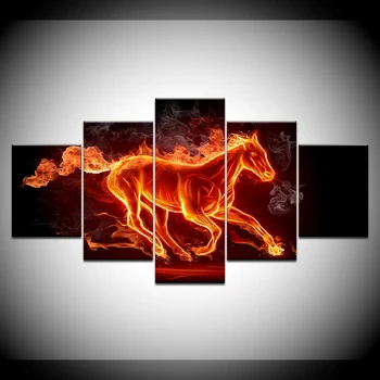 Gaisro arklio meno tapetai 5 Plokštės HD Spausdinti šiuolaikinio Meno Modulinės Plakato menas Drobė, tapyba, skirtą Kambarį Namuose Dekoras