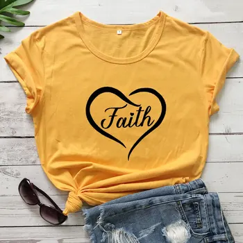 Medvilnės Tikėjimo Širdis T-shirt Mielos Moterys Grafinis Krikščionių Top Marškinėliai, Religinių Vasaros trumpomis Rankovėmis Jėzaus Velykų Marškinėlius