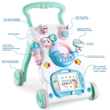 Multi-funkcija Baby Walker Bamblys Vežimėlio Sit-to-Stand ABS Muzikos Stovas su Reguliuojamo Aukščio Anti-pradėti Mokytis Vaikščioti