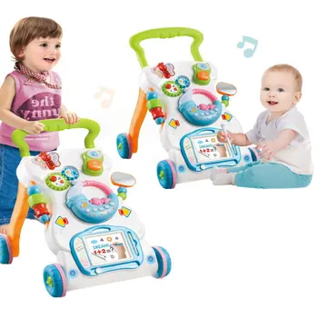 Multi-funkcija Baby Walker Bamblys Vežimėlio Sit-to-Stand ABS Muzikos Stovas su Reguliuojamo Aukščio Anti-pradėti Mokytis Vaikščioti