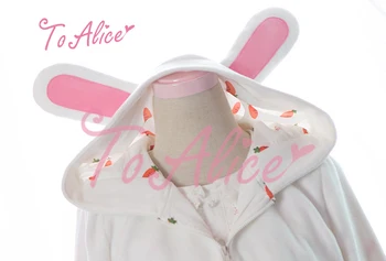 Super Cute Little White Rabbit & Morkų Pamušalas Moterų Žiemos Plona Striukė ilgomis Rankovėmis Triušiuko Ausų Kepurę Lolita Outwear