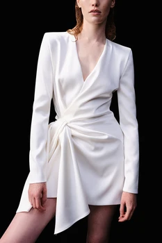 2021 Naujas Mados Rudens Suknelė Moterims Ilgomis Rankovėmis V-Kaklo Drabužių Kilimo Ir Tūpimo Tako Dizaineris Aukštos Kokybės Baltas Mini Šalies Naktinis Klubas Suknelės