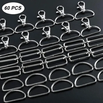 60Pcs 32mm Metalo D Žiedus Gags Swivel Snap Kabliukai Tri-Tūptinės Sagtys už Rankinės Aparatūros (Sidabrinė)