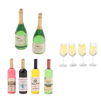 MagiDeal Lėlių Miniatiūros Vyno Butelių Šampano Buteliai & Akinius Modelis