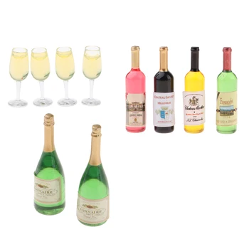MagiDeal Lėlių Miniatiūros Vyno Butelių Šampano Buteliai & Akinius Modelis