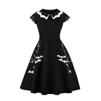 Sisjuly Retro moterų suknelė juoda vintage 1950 lėlės apykaklės gpgb spausdinti elegantiška Linija suknelė seksualus gotikos Suknelė 2019 Helovinas dress