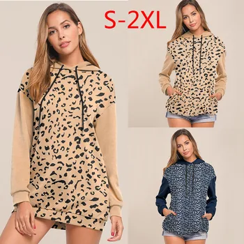 Moterų rudenį ir Žiemą Šiltas Išlaikyti Plius Dydis Hoodie Ilgai Leopardas Spausdinti Hoodies 2021 Moterų Mados Sweatershirt sudadera