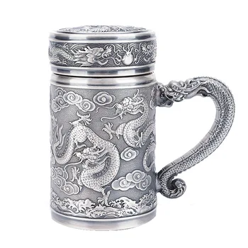 S999 sterlingas sidabro vandens puodelį Kovlunas Puodelis su rankena koja sidabrinė office puodelio arbatos puodelio sidabro taurė dovana taurė