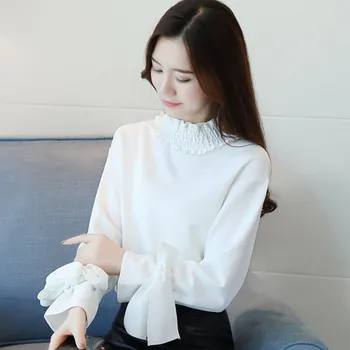 2019 m. pavasarį nauja mados banga sprogo Vakarų stiliaus šifono marškinėliai moterų ilgas rankovėmis marškinėliai