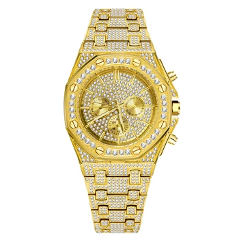 Visiškai Deimantų Lediniame IŠ vyriški Laikrodžiai Prabanga Riešo Laikrodžių Vyrams Gold Verslo Multi-funkcija Kvarciniai Laikrodžiai relogio masculino