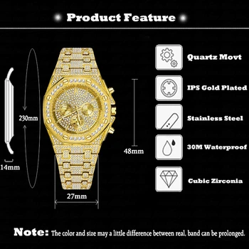 Visiškai Deimantų Lediniame IŠ vyriški Laikrodžiai Prabanga Riešo Laikrodžių Vyrams Gold Verslo Multi-funkcija Kvarciniai Laikrodžiai relogio masculino