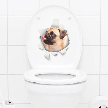 3D Vaizdas Šunys, Katės Skylę Sienų Lipdukai Tualetas, Vonios kambarys, Papuošalai PVC Namų Virtuvės Kambario Dekoro Sienos Šaldytuvas jam prilygintą išsilavinimą Meno, Lipdukai