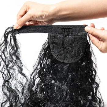 Vandens Banga, plaukai surišti į uodegą Pratęsimo Su Drugelio Įrašą Plaukų priauginimas Moterų Sintetinių Netikrą Hairpiece Ponio Uodega Apvynioti Aplink