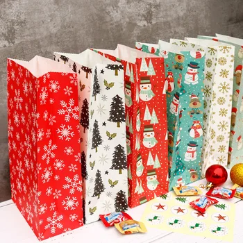 Kalėdų Dovanų Maišeliai 24 Rinkinių Kalėdų Saldainiai Užkandis Kraft Paper Bag Pakavimo Maišą Kukurūzų Lauke Su Kalėdų Lipdukai Šalis Tiekimo