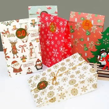 Kalėdų Dovanų Maišeliai 24 Rinkinių Kalėdų Saldainiai Užkandis Kraft Paper Bag Pakavimo Maišą Kukurūzų Lauke Su Kalėdų Lipdukai Šalis Tiekimo