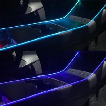 Konsolė Lempos App Kontrolės Atmosferą, Lempa Tesla Model 3 spalvotu LED RGB Šviesos, Garso-įjungta Automobilio Salono Šviesos