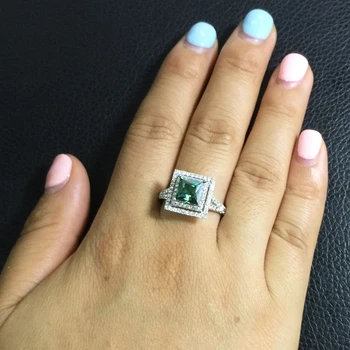 Princesė Moissanite Sužadėtuvių Halo Žiedas 2carat Žalia Moissanite Lab Diamond 14 KARATŲ Balto Aukso Vestuviniai Žiedai Moterims