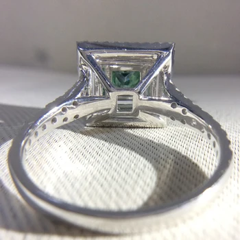 Princesė Moissanite Sužadėtuvių Halo Žiedas 2carat Žalia Moissanite Lab Diamond 14 KARATŲ Balto Aukso Vestuviniai Žiedai Moterims