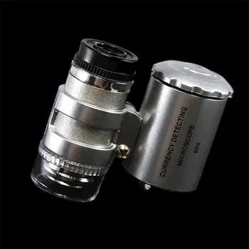 60x Mini Pocket LED UV Juvelyrų Loupe Mikroskopu Stiklo Papuošalų didinamasis stiklas