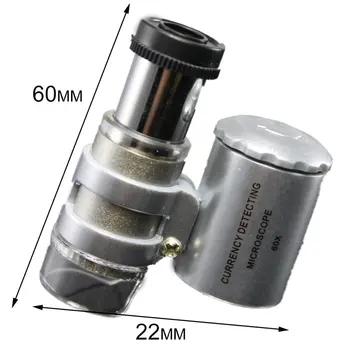 60x Mini Pocket LED UV Juvelyrų Loupe Mikroskopu Stiklo Papuošalų didinamasis stiklas