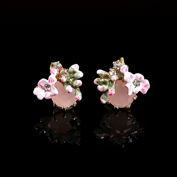 Europos ir Amerikos vyšnių žiedų, paukščių, gėlių auskarai emalio spalvos glazūra romantiška rožinė, persiko žiedų 925 sidabro auskarai
