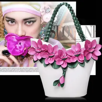 Mados moterų gėlių rankinės naujos rankinės kokybės nekilnojamojo odos šviežios moterų maišas aikštėje gėlių gėlių pečių maišą