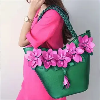 Mados moterų gėlių rankinės naujos rankinės kokybės nekilnojamojo odos šviežios moterų maišas aikštėje gėlių gėlių pečių maišą