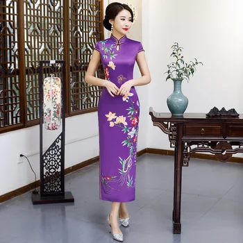 Raudonos Mergina Cheongsam 2019 M. Vasarą Tradicinės Kinų stiliaus Suknelė Moterų Viskozė Qipao Slim Šalis Suknelės Mygtuką Vestido S-5XL