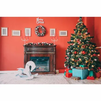Allenjoy fotografijos fonas gražus kalėdų gyvenamasis kambarys papuoštas kalėdų eglučių dovanas židinys fonas Foto studija