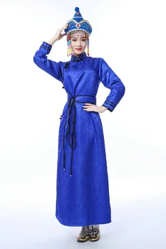 Mėlyna Balta ilgai mongolų skraiste moterų 2020 naują Pavasario angokraščių Tradicinių Tautinių Šokių Drabužių Mongolija veiklos Kostiumas