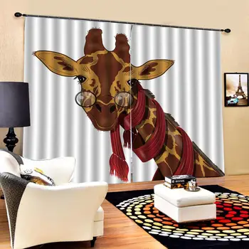 3d Blackout Užuolaidos už Kambarį Vaikams Miegamasis Audinio Abstraktūs, vaizduojantys gyvūnus, žirafa užsakymą, užuolaidos