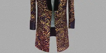 Leopard blizgančiais švarkas vyrams ilgai kostiumai dizaino striukė vyrai scenoje dainininkai drabužius šokių žvaigždė stiliaus suknelė punk rock masculino homme