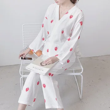 Medvilnės Braškių Modelis Visiškai Rankovėmis Su Atidarymo Dizaino Motinystės Sleepwear Krūtimi Motinystės Slaugos Pajama Komplektai