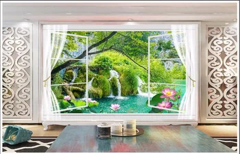 3D sienų freskomis tapetai užsakymą foto tapetai, freskos 3D lauke kraštovaizdžio gėlės freskos tvenkinio kraštovaizdžio fone sienos dokumentai