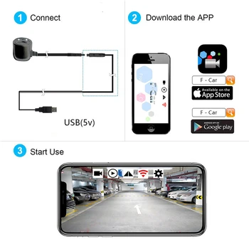 USB WiFi Bevielio ryšio Automobilių Kameros Belaidžio Blind Spot Priekinės Galinės Pusės vaizdo Kamera 1280 x 720 5V