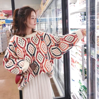 2018 naujas tingus vėjas korėjos versija prarasti storas, ilgas megztinis