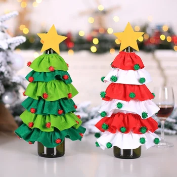 Kalėdų Eglutė Dizainas Vyno Butelį Dangteliu Atostogų Dangtelį Nustatyti Kalėdų Vakarėlį Šventinį Stalą Apdaila