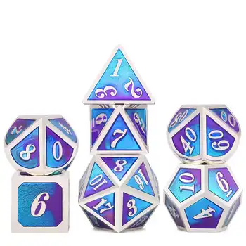 7pcs 8-Spalvų Kauliukai Nustatyti Cinko Lydinio Metalo Polyhedral Kauliukai Nustatyti DND RPG MTG Vaidmenį, Žaisti Dragon Stalo Žaidimas +Krepšys