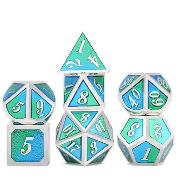 7pcs 8-Spalvų Kauliukai Nustatyti Cinko Lydinio Metalo Polyhedral Kauliukai Nustatyti DND RPG MTG Vaidmenį, Žaisti Dragon Stalo Žaidimas +Krepšys