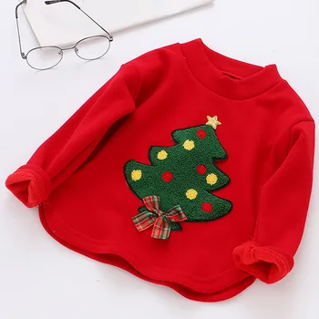 2020 m. Rudenį Vaikai Mergina T-shirt Baby vatos Pagaliukai Bamblys Tees Drabužius Kalėdų Eglutė Marškinėliai ilgomis Rankovėmis Outwear